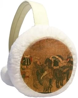 Tea Horse Road Chinese Painting Silk Road Winter Ear Warmer Cable Knit Furry Fleece Earmuff Outdoor