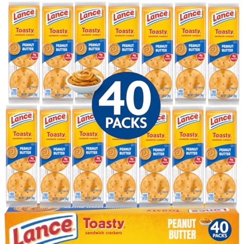 Lance Toasty Peanut Butter Sandwich Crackers, 40 Individual Snack Packs - Classic On-the-Go Snack for Lunches, Office & Travel