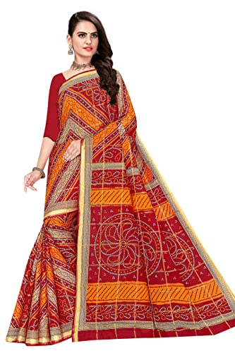Image of TAMAIRA FASHION Mulmul Pure Cotton Saree For Woman Gharchola Bandhani Printed |Office Wear Daily Wear Sarees For Women Without Blouse Piece