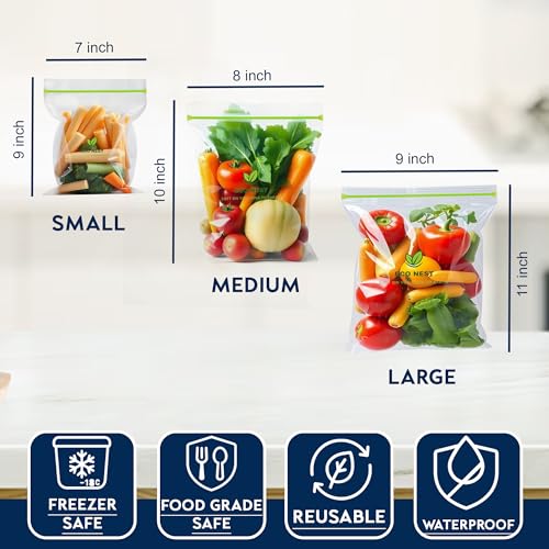 Image of 15 Multipurpose Ziplock Storage Bags (5 Small + 5 Medium + 5 Large) with Double Grip Zipper | Reusable, Leakproof, Freezer & Fridge Safe, BPA-Free Bags