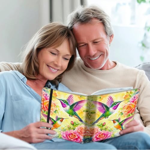 Image of Photo Album 4x6 120 Photos with Strong Elastic Band, Hummingbird Rose | Large Capacity Premium Leather Picture Album, Portable Wallet Albums Photo Book for Family Anniversaries Wedding Baby