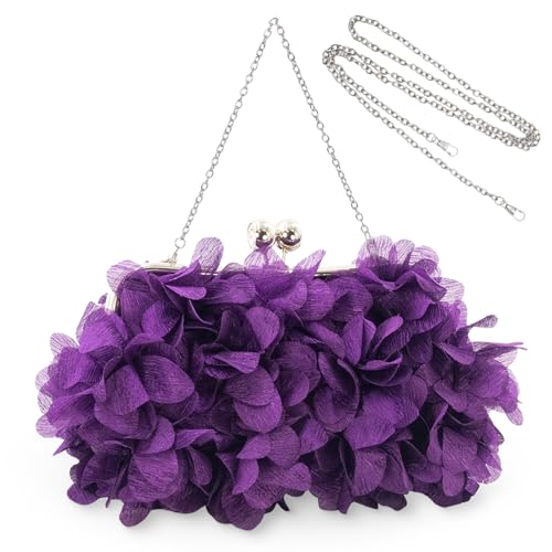 JAMBHALA Bolsas Clutch para noite com apliques florais pequenas bolsas de mão para mulheres, Roxa