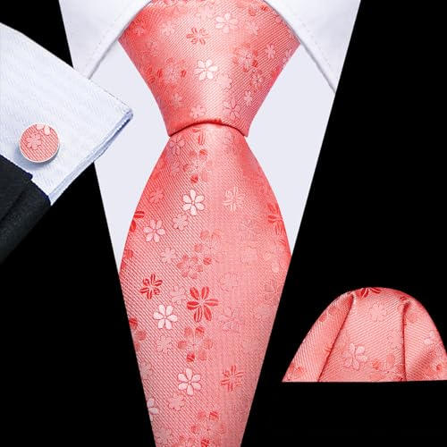 Image of Barry.Wang Men Tie Set Floral Paisley Silk Necktie Pocket Square Cufflinks Formal Wedding Party Business