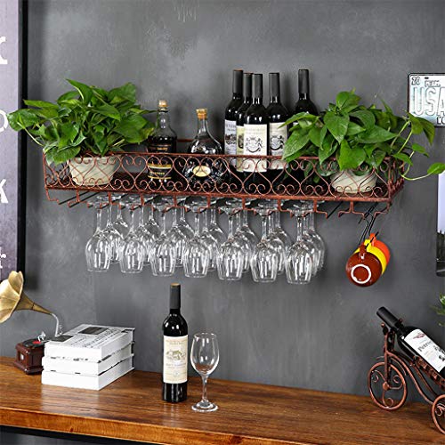 Casier à vin mural en métal marron et support verres pour déco cuisine - 5