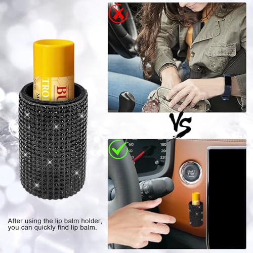 Image of Upright Car Chapstick Holder, Bling Insulating Lip Balm Holder,Rhinestone Car Accessories for Women Interior ,Suitable for Most Vehicles. (Black)