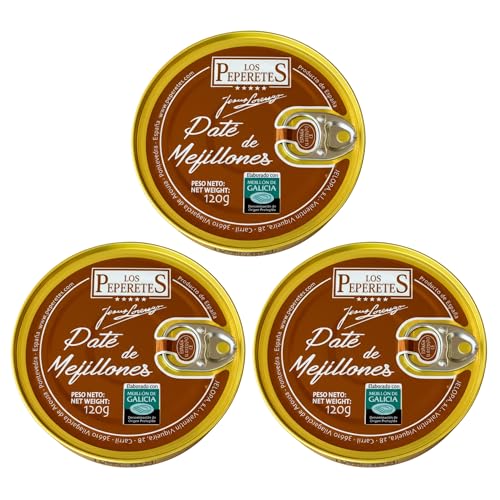 LOS PEPERETES x3 Lata Paté de Mejillones 85 g | Marisco Gourmet Gallego | Pate Artesanal con Mejillones de las Rías Gallegas | Untable Gourmet Natural | Sabor Tradicional de Galicia