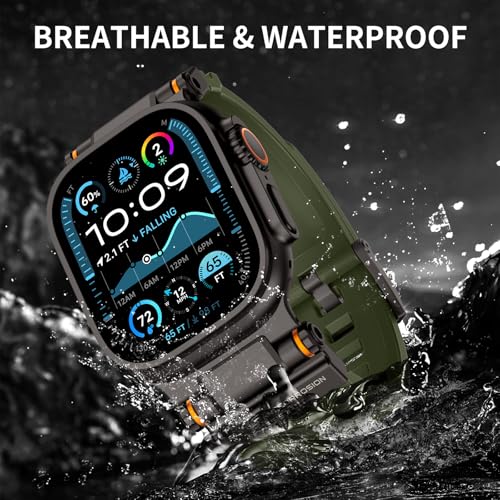 Image of FOAMUNOC Rugged Band Compatible with Apple Watch Ultra 3 /2 /1 Band 49mm /46mm /45mm /44mm /42mm, Metal Connector with Strap for iWatch Ultra Series 11 /10 /9 /8 /7 /6 /SE3 /SE2 /SE /5 /4 /3 /2 /1, Army Green /Black