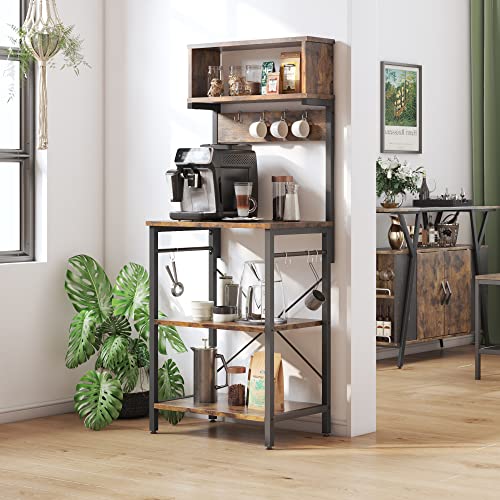 Bestier Kitchen Baker's Rack Microwave Oven Stand Kitchen Shelf With Hutch 8 Side Hooks Coffee Station Utility Storage Shelf For Kitchen Dining Room Living Room #TOP4