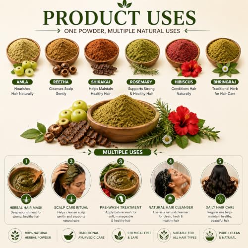 Image of Amla Reetha Shikakai Bhringraj Hibiscus Rosemary Original Powder Combo - 300g (50g x 6 Pack) | A Complete Natural Ayurvedic Powder Combo for Hair Growth, Hairfall Control & Damaged Repair