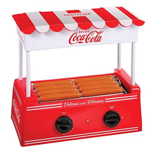 Nostalgia HDR8CK Coca-Cola Hot Dog Warmer 8 Regular Sized, 4 Foot Long and 6 Bun Capacity, Stainless Steel Rollers, Perfect For Breakfast Sausages, Brats, Taquitos, Egg Rolls