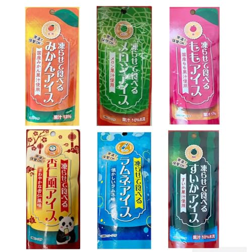 日本伝統風味アイス 凍らせて食べるアイス フルーツジュース使用 6種類アソート(みかん もも すいか メロン ラムネ 杏仁豆腐) 果汁10-18%【常温発送】