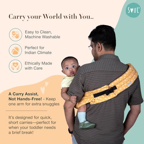 Image of Soulslings Imbu Buckle Hip Sling Baby Carrier -100% Cotton - Daisy | Baby Toddler Carrier | Baby Sling Carrier | Lightweight Sling Baby Carrier for Babies & Toddlers | Adjustable for 6 - 30 Months (Upto 20kg)