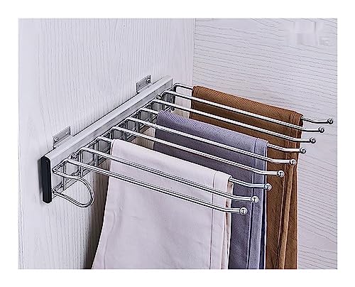 9 Arms Pull Out Trouser Pants Hanger Rack, Ull Out Pants Rack Right/Left Mounted Trousers Rack Non-Slip Clothes Hanger Multi Functional Space Saving(A Left)