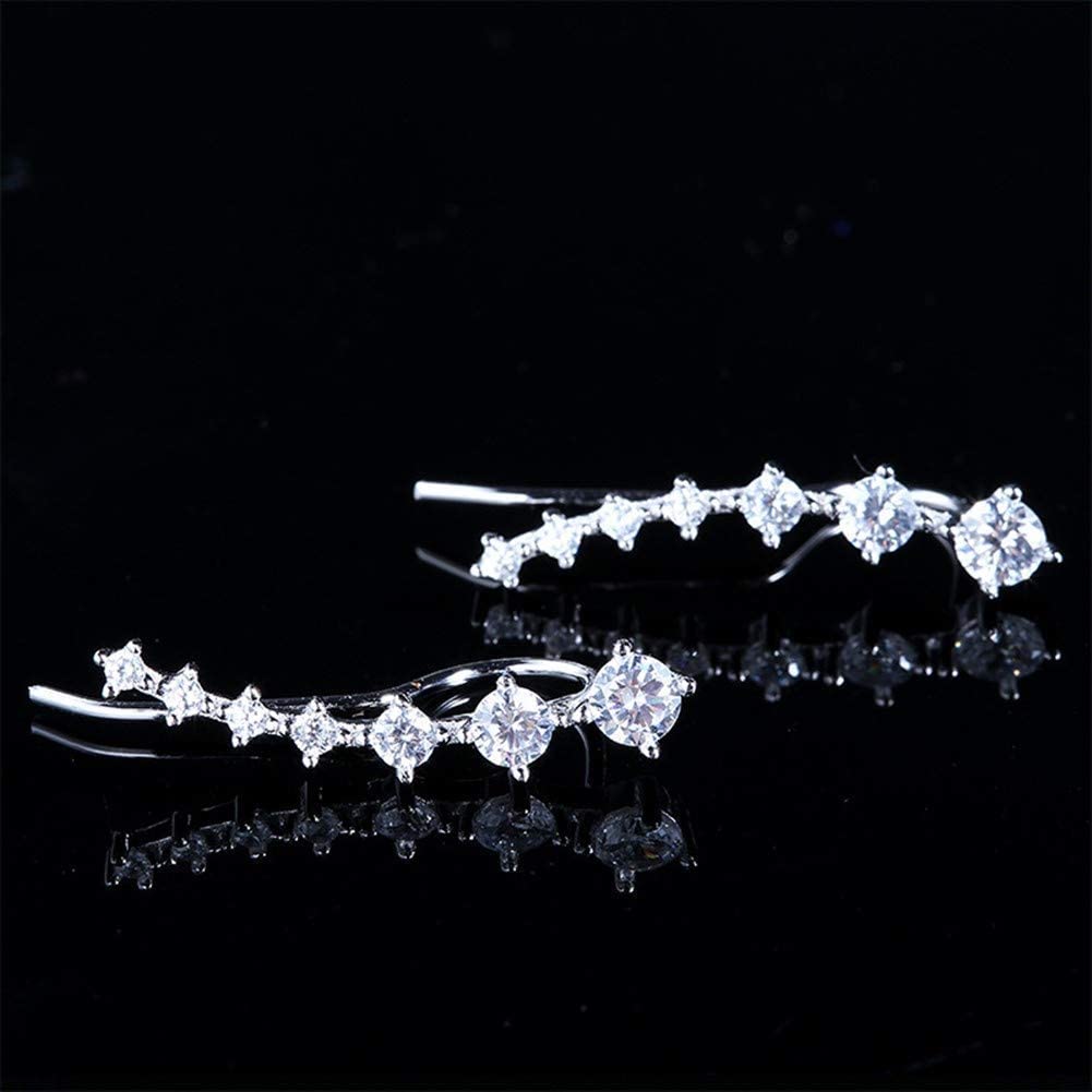 Crystal Stud Earrings,Ear Cuff Earrings 7 Cubic Zirconia Crawler Earrings S925 Ear Jewelry/925