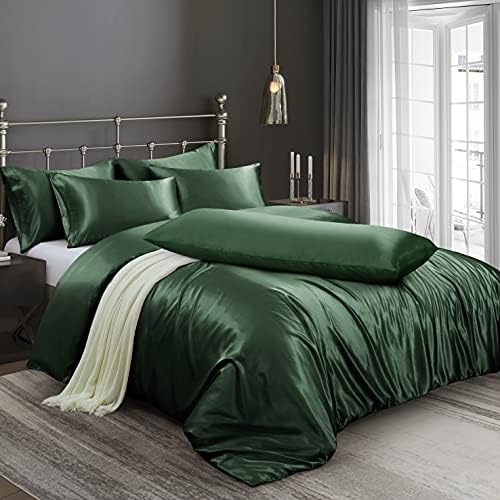 Ersmak 6 Pieces Satin Duvet Cover King Size Luxury Silky Bedding Duvet Cover Set with 1 Soft Duvet Cover, 4 King Pillowcases and 1 Body Pillowcase, Emerald Green