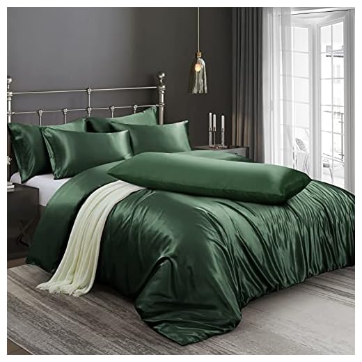 Ersmak 6 Pieces Satin Duvet Cover Full/Queen Size Luxury Silky Bedding Duvet Cover Set with 1 Soft Duvet Cover, 4 Queen Pillowcases and 1 Body Pillowcase, Emerald Green