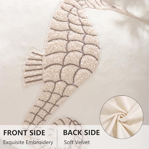 Housse de coussin velours beige brodé Tosleo 45x45 fermeture éclair invisible