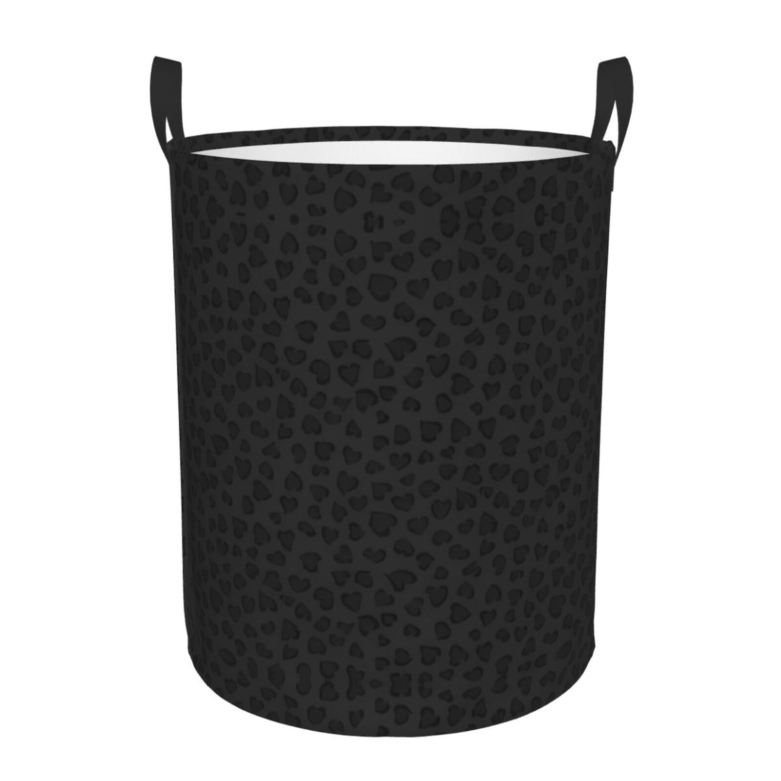M Collapsible Black Leopard Pattern Print Circular Hamper Round