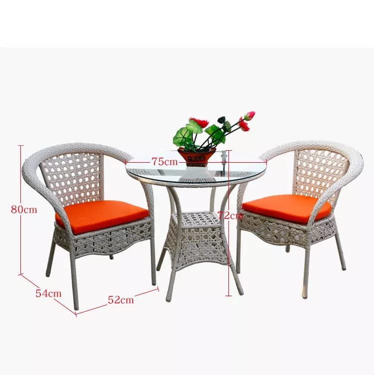 Image of Anaya Decor D-15 Chairs Table Set 4+1 Wicker Patio Furniture Sets 4 Chair and 1 Table with Cushions for Garden Balcony Bedroom Powder Coated Frame Uv Protected Wicker (White+Orange)