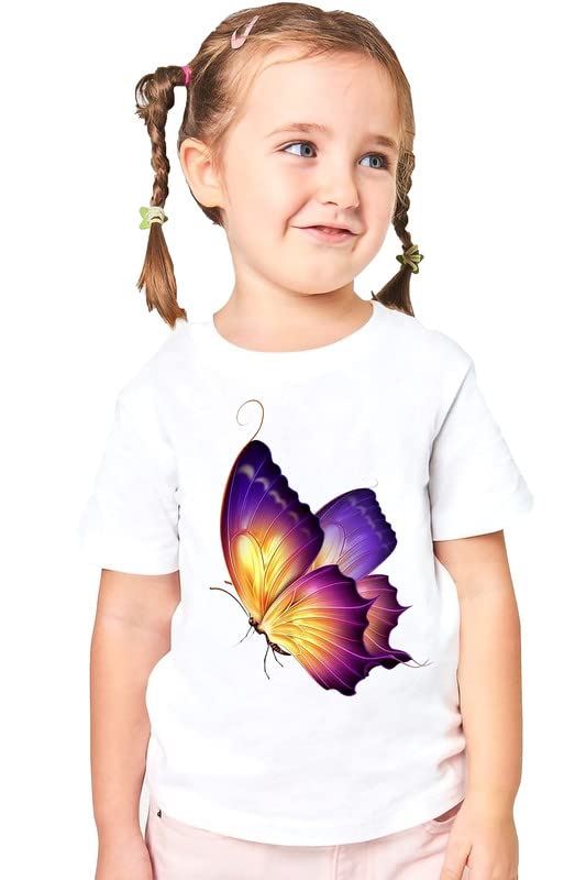 EPIKO Butterfly Print Animated Kids Tshirt | Kids Cartoon Anime Tshirt Girls Kids Tshirt | Kids Cartoon Anime Tshirt White