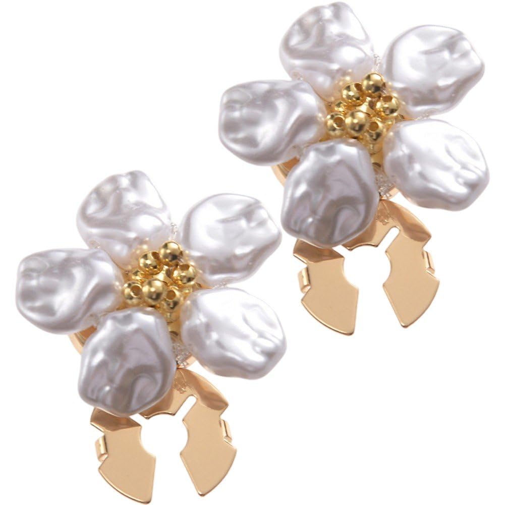 Sslvya 2 Pcs Pearl Flower Cufflinks, Elegant Button Covers Clip on, Detachable Shirt Buttons Clips, Buttons Embellishments for Shirt Cuffs