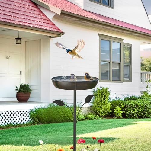 WELDUN Vogeltränke Vogelbad 26CM, Futter Schale Stehend für Draußen Garten, Metall Vogelbecken Wassertränke für Wildvögel, Vogeltränke Winterfest Futter Wasserschale