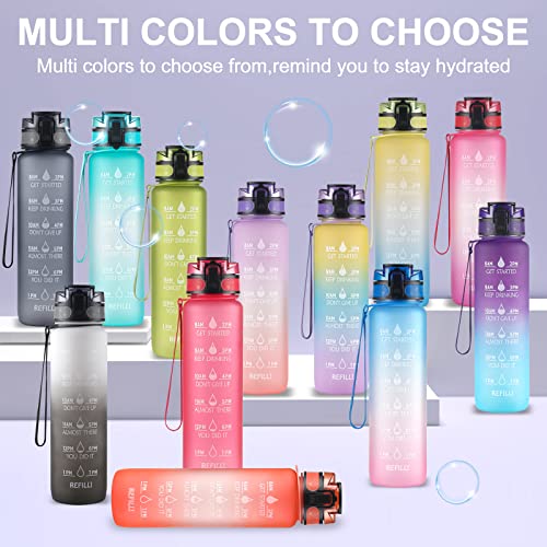 Image of 32 oz Large Water Bottle with Motivational Time Marker & Removable Strainer,Fast Flow BPA Free Non-Toxic for Fitness, Gym and Outdoor Sports (Yellow /Blue)