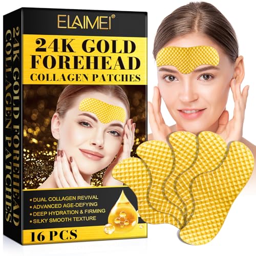 Parches Para Las Arrugas En La Frente 16Pcs, Parches De Colágeno De Oro 24K Para La Frente, Antiarrugas Faciales, Doble Revitalizador De Colágeno, Desafía La Edad Avanzada, Hidratación Profunda