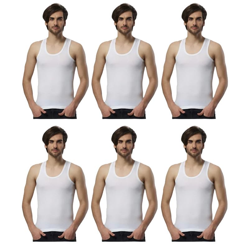 Image of INNERO Men's White Vest Combed Cotton Sando Round Neck Undershirt Sleeveless Baniyan
