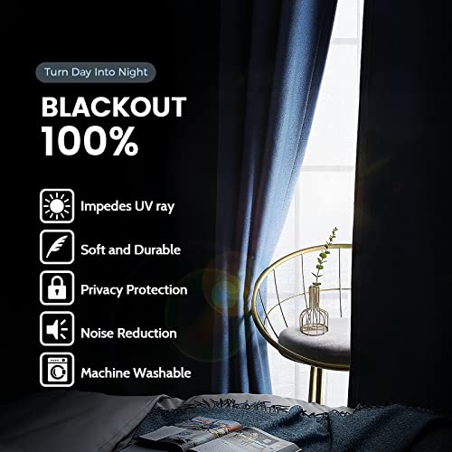 Image of SimpleHome Navy Blue 100% Blackout Curtains Room Darkening Living Room 84