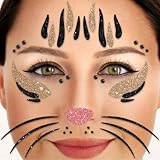 Party Factory Face Tattoo Katze, temporäres Glitter Gesichtstattoo für Motto Party, Halloween & Karneval, Kinder & Erwachsene