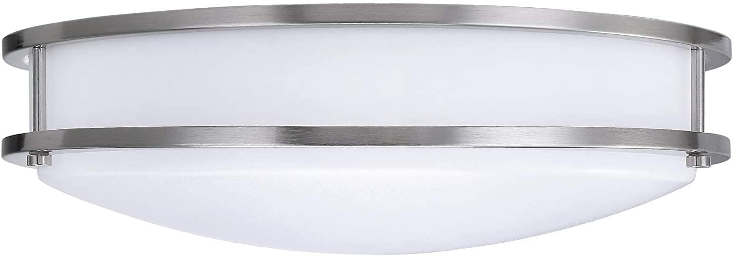 Lunabode LED 14-Inch Double Ring Dimmable LED Flush Mount Ceiling Light Fixture, 22W (100W Equivalent), 1800lm, 4000K Natural White, Brushed Nickel Finish Steel, ETL Listed, Commercial or Residential