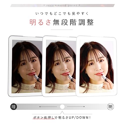 créer(クレエ) 鏡 LEDライト付き コンパクトミラー 明るさ調整 調色可能 薄さ1.5cm 自立式 (ピンクゴールド) [2]