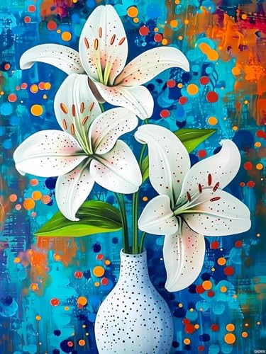 Peinture diamant 5D vase de lys QAZWSX le cadeau idéal pour amateurs de DIY
