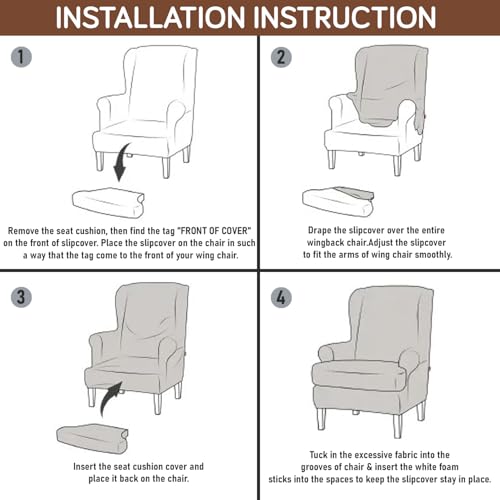 Image of HOKIPO Polyester Blend 140 GSM Fully Covered Wingback Chair Cover, Rich Chocolate Damask Floral (AR-5135-D12)