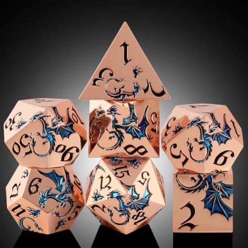 DNDND Dragon Metal DND Dice, 7 PCS Teal Matal Dice with Random Color Gift Case, Heavy Zinc Alloy D&D Dice Set for Dungeons & Dragons, Tabletop Games (Teal)