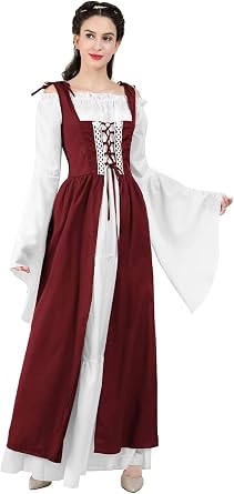 Renaissance Costume Women Medieval Dress Witch Irish Over Vintage Halloween Retro