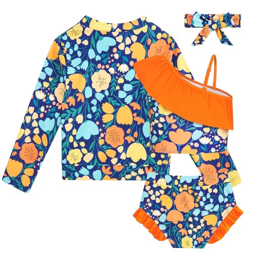 Image of Funnycokid Baby Toddler Girls Swimsuit 4 Piece Bathing Suit Long Sleeve Rash Guard Sets 12 Months-7 Years