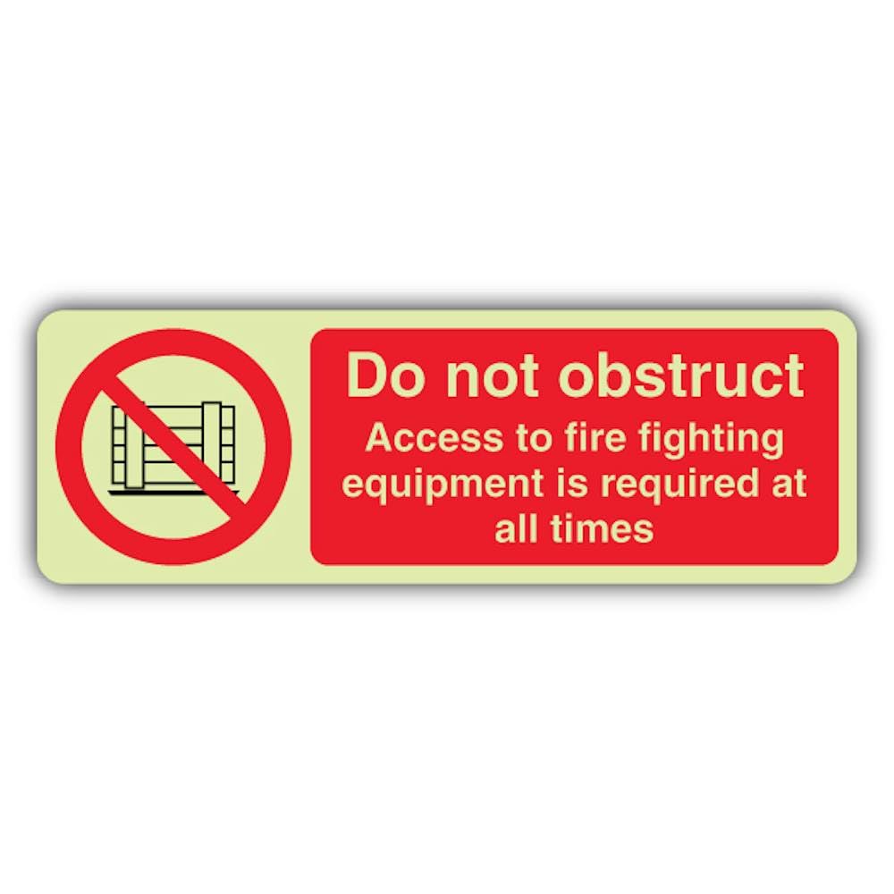 V Safety Photoluminescent Do Not Obstruct Access Is Required At All Times - Landscape Safety Sign - 300 x 100 mm - 1.2mm Rigid Plastic - Triple Glow