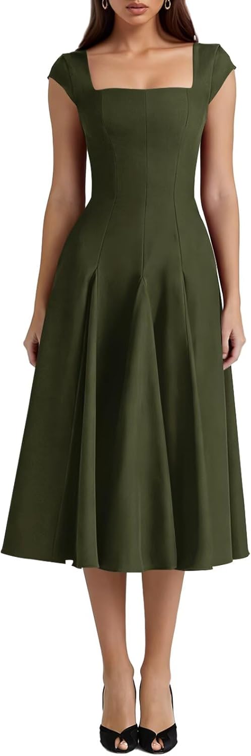 Satin Midi Dress for Women Summer Wedding Guest Dress with Pockets Formal A-Line Gown 2026