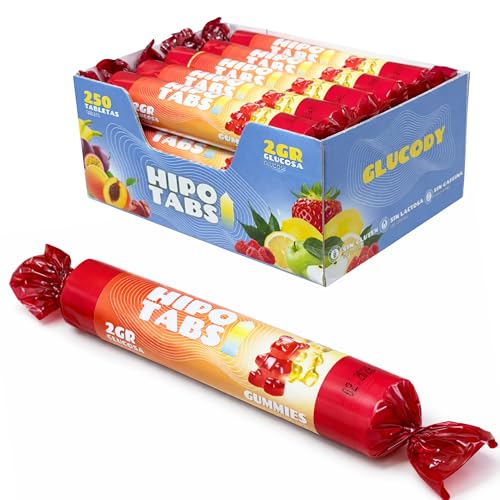 GLUCODY 255 Pastillas De Glucosa De Absorcion Rapida/Caja de 0,5 Kg Pastillas Glucosa De 2g / Tabletas Masticables Blandas/HIPO TABS de Glucody (Gummies)