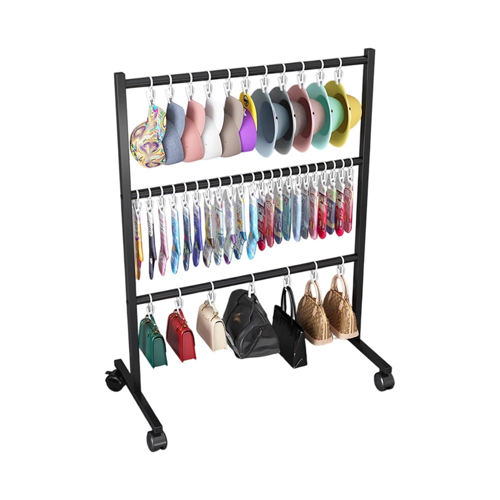 YNBSHGAA Freestanding Hat Display Rack with Wheels, Easy Assembly for Retail and Home Use,Black-80x40x105cm