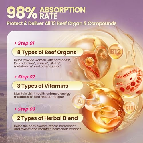 Image of VivoNu Beef Organ Supplement for Women, 400 Day Supply, 11000mg per Serving Beef Organs with Bovine Liver, Ovary, Uterus, Kidney, Heart, Bone & More, 100% Grass Fed, Balance Hormones, Energy