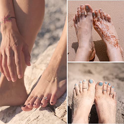 3Pcs 925 Sterling Silver Toe Rings for Women Celtic Knot Band Open Toe Rings Beach Barefoot Jewelry Minimalistic Adjustable Rings Set2
