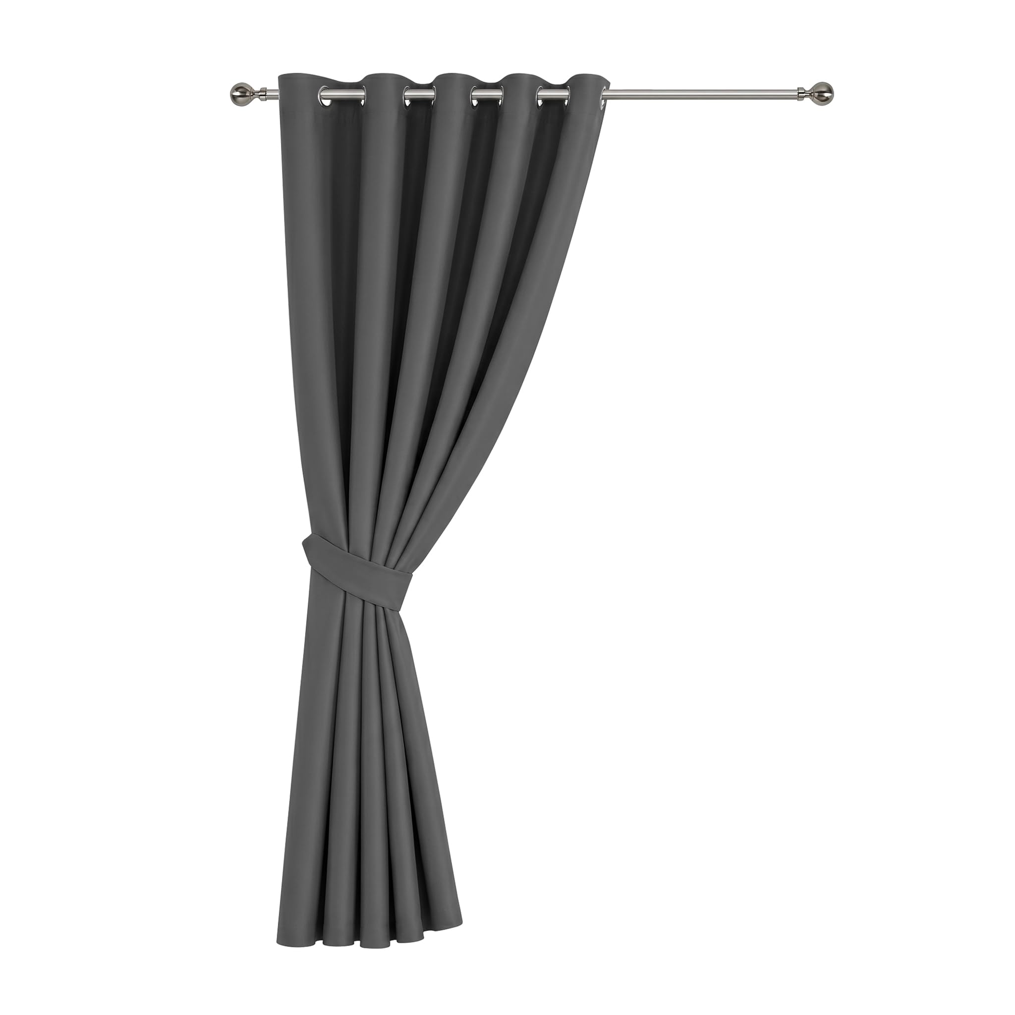 Oxford Homeware Eyelet Blackout Curtains for Living Room 66x84 Inch Grey Curtain for Bedroom Privacy Protection Door Curtain Single Panel with Matching Tieback