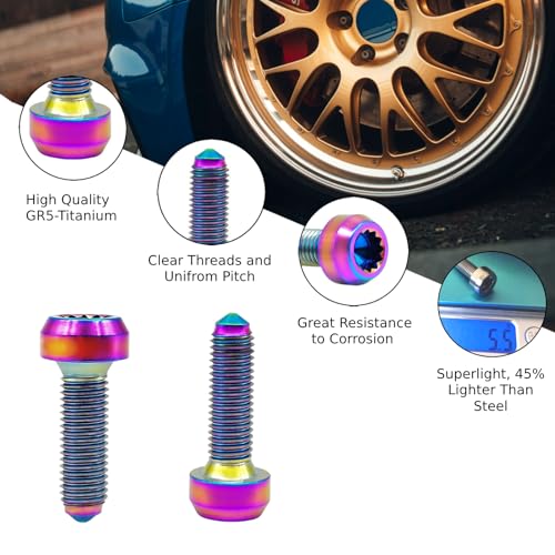 Image of RISON-Titanium M7x1x24.5mm Titanium Bolts, Hex Head, Grade 5, Rainbow, Pack of 5