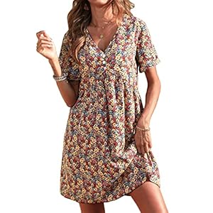 PRETTYGARDEN Summer Dress for Women 2023 Short Sleeve V Neck Ruffle Floral Swing A-Line Short Dresses