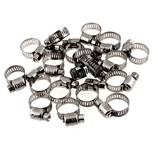 VNDEFUL 20 Pcs Adjustable 9mm-16mm Miniature All Stainless Worm Gear Hose Clamp