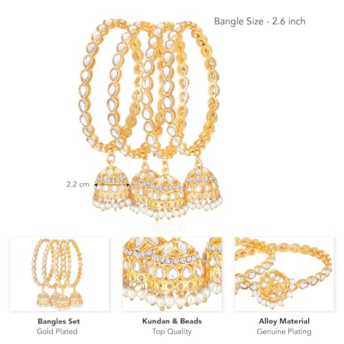 Aheli Gold Plated 2.6 inch Kundan & Beads Studded Bangle with Hanging Jhumka Jhumki Ethnic Jewellery Gift for Women4