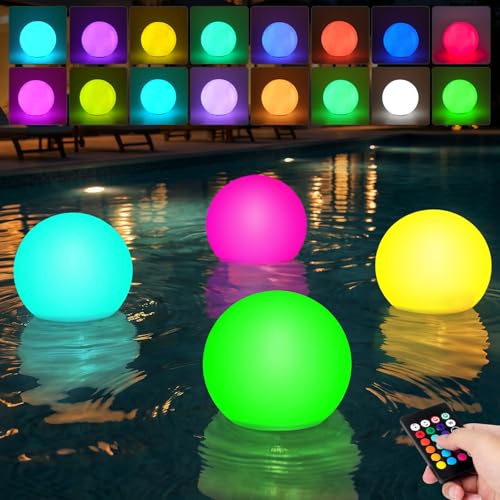 DAJASD Lot De 4 Lampes Flottantes Pour Piscine Avec Télécommande, 16 Sphères Lumineuses RGB À Couleurs Changeantes, Étanches IP67, Idéales Pour La...